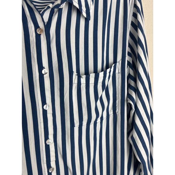 Jane + Delancey Blue and White Striped Long Convertible Sleeve Plus Size 1X - Picture 9 of 12